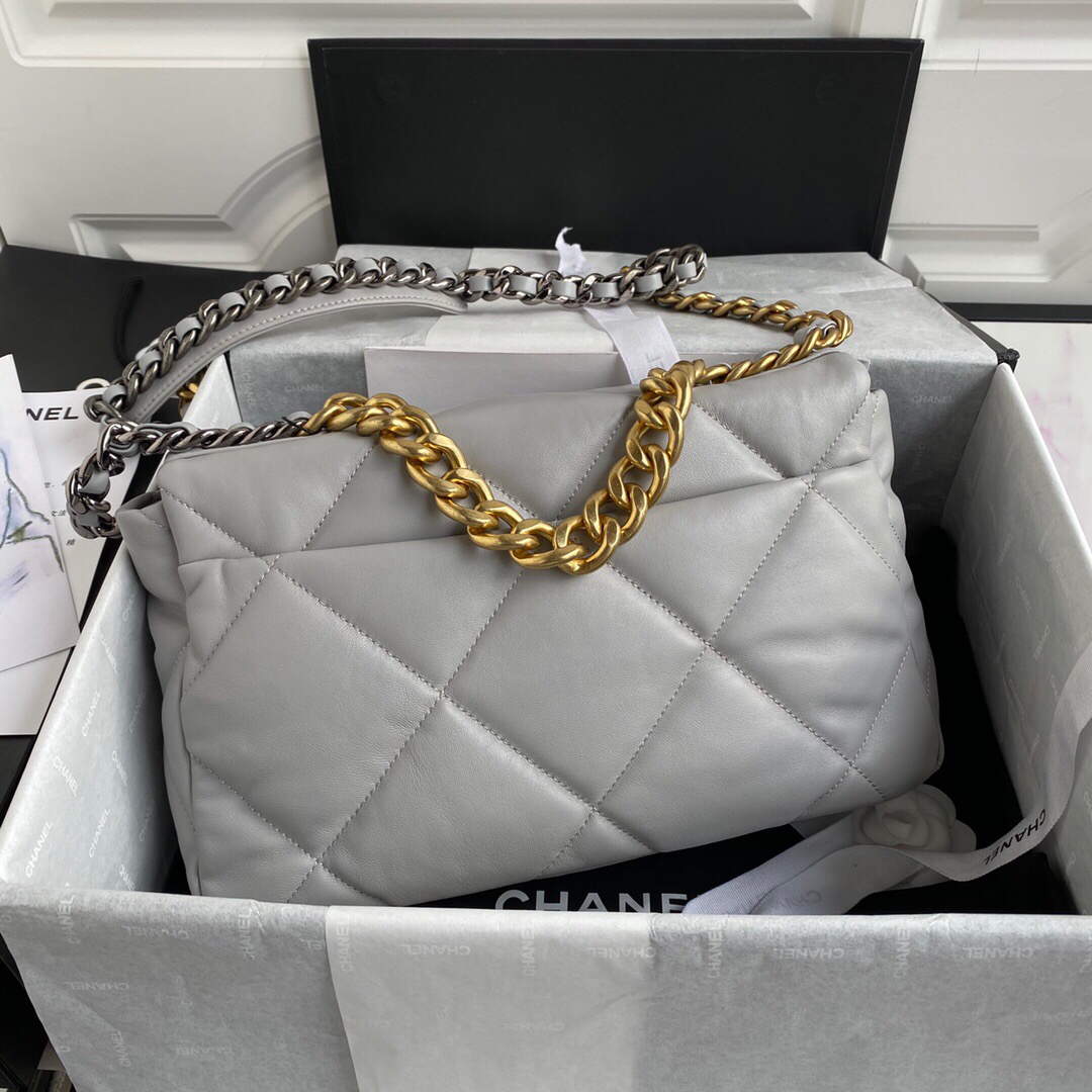 Chanel AS1161 Chanel 19 Large Flap Bag Lambskin B05179 Grey Gold - Default Title - View 2