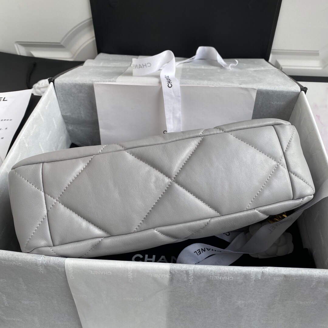 Chanel AS1161 Chanel 19 Large Flap Bag Lambskin B05179 Grey Gold