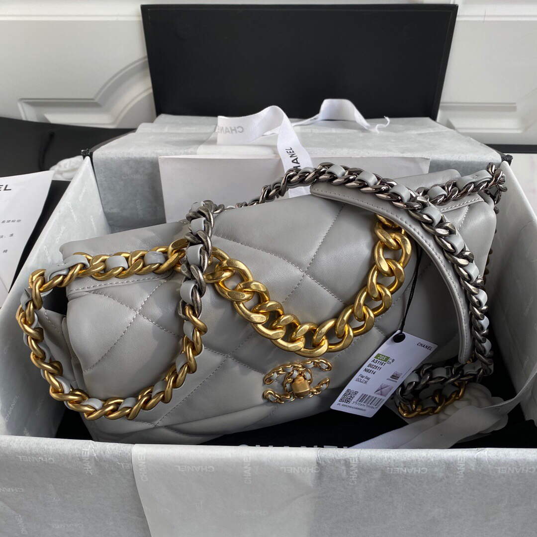 Chanel AS1161 Chanel 19 Large Flap Bag Lambskin B05179 Grey Gold - Default Title - View 8