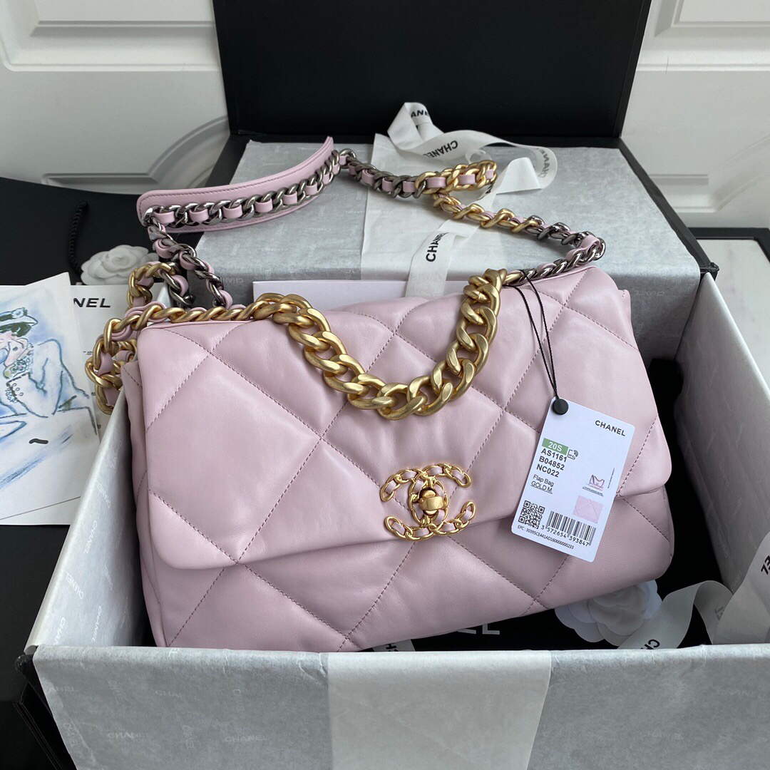Chanel AS1161 Chanel 19 Large Flap Bag Lambskin B05179 Pink Gold - Default Title - View 1