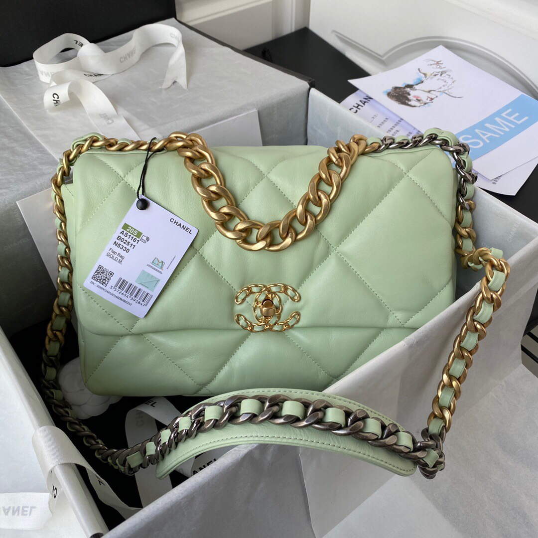 Chanel AS1161 Chanel 19 Large Flap Bag Lambskin B05179 Green Gold - Default Title - View 1
