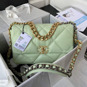 Chanel AS1161 Chanel 19 Large Flap Bag Lambskin B05179 Green Gold - Default Title - View 1