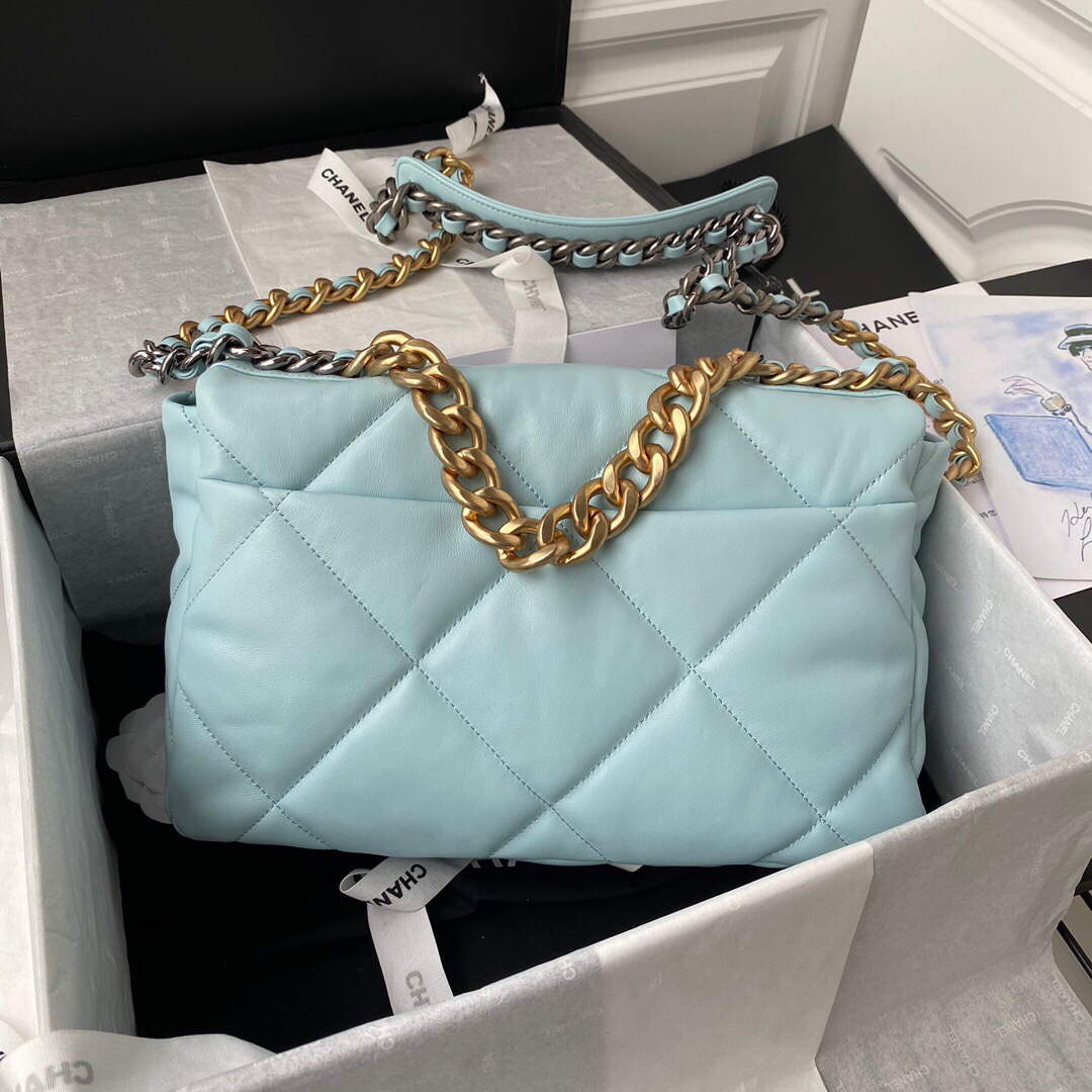 Chanel AS1161 Chanel 19 Large Flap Bag Lambskin B05179 Ligth Blue Gold