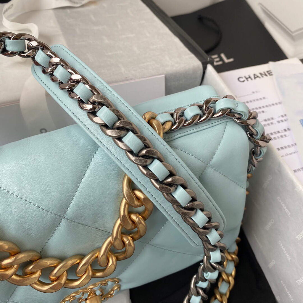 Chanel AS1161 Chanel 19 Large Flap Bag Lambskin B05179 Ligth Blue Gold