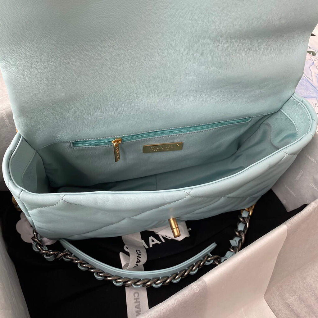 Chanel AS1161 Chanel 19 Large Flap Bag Lambskin B05179 Ligth Blue Gold