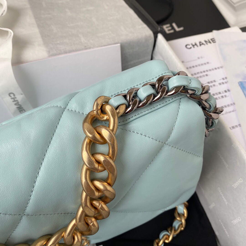 Chanel AS1161 Chanel 19 Large Flap Bag Lambskin B05179 Ligth Blue Gold