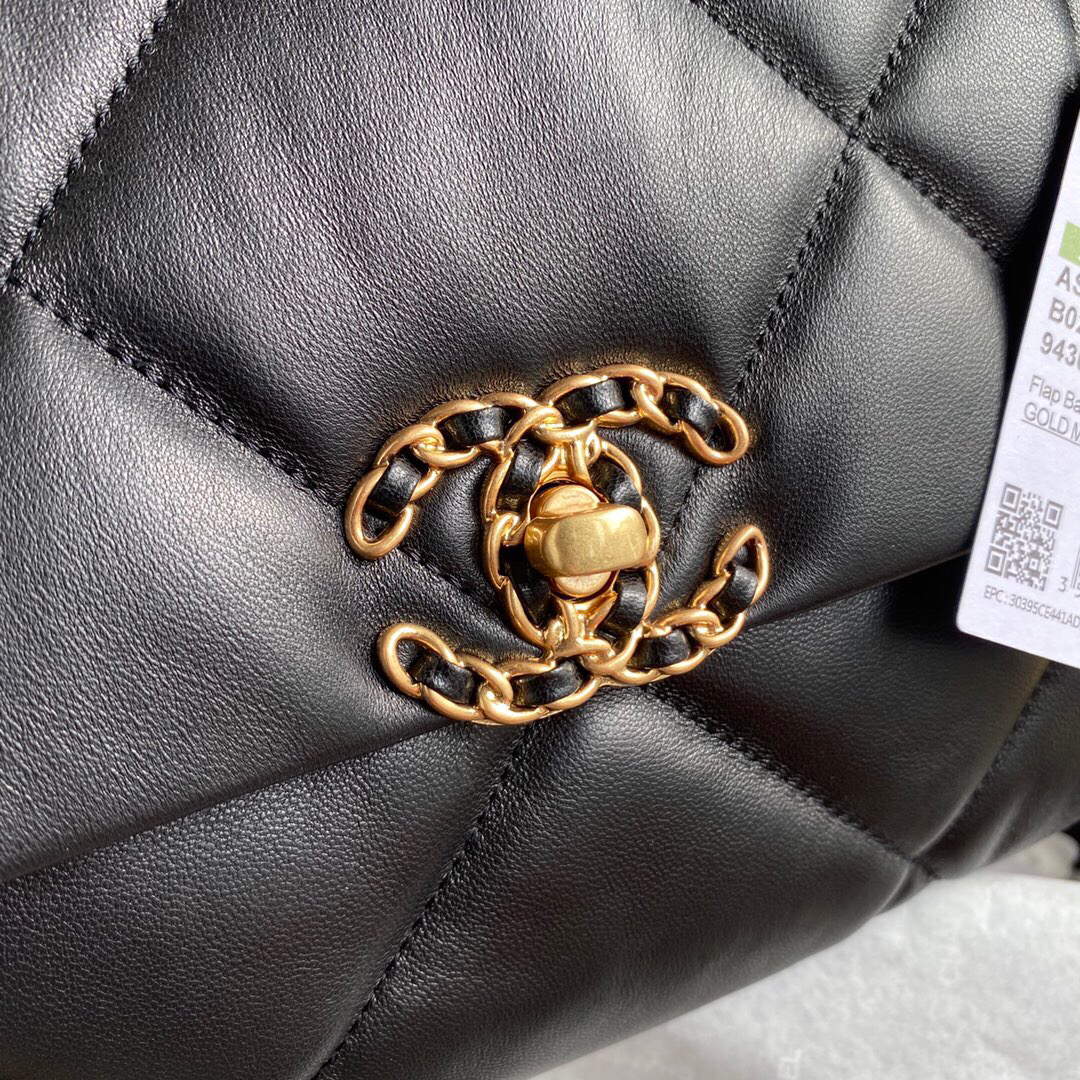 Chanel AS1161 Chanel 19 Large Flap Bag Lambskin B05179 Black Gold
