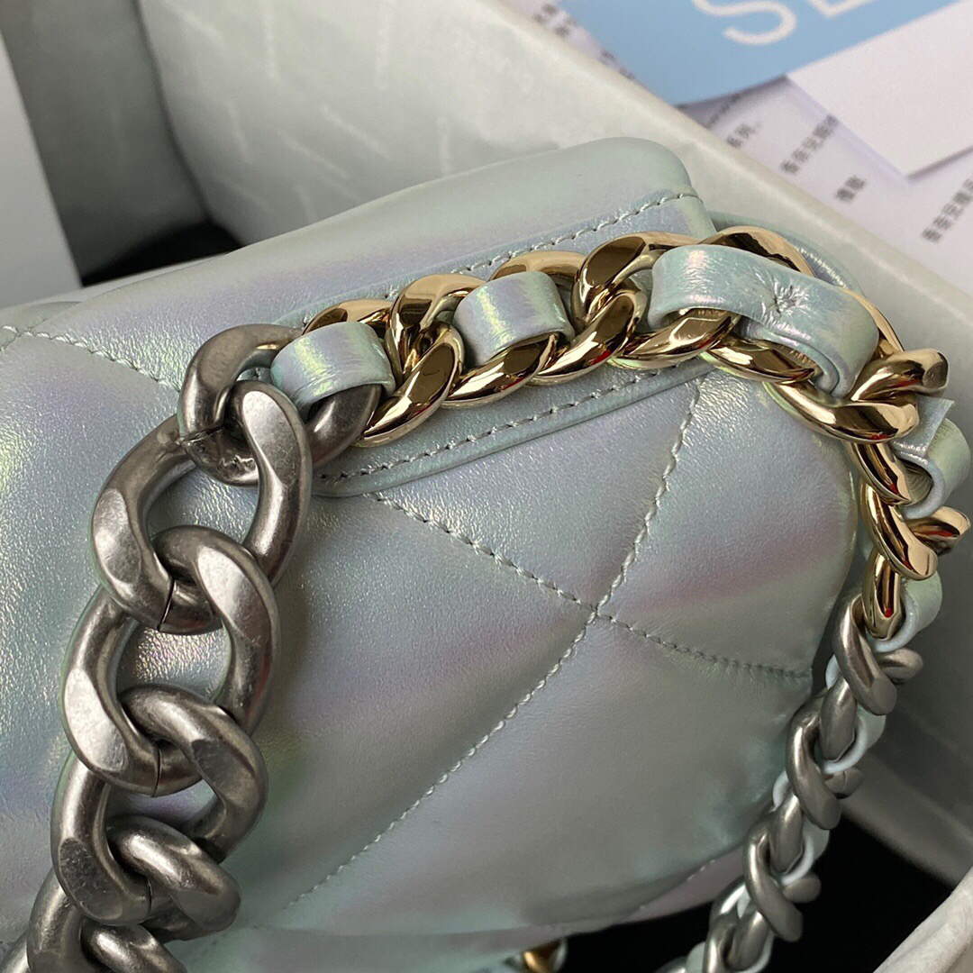 Chanel AS1161 Chanel 19 Large Flap Bag Lambskin B05179 Ligth Blue Silver