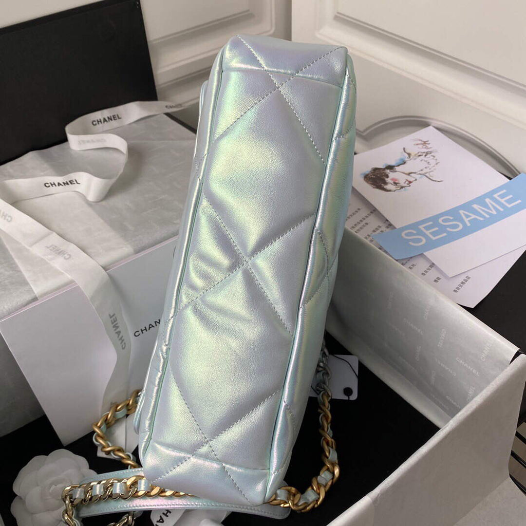 Chanel AS1161 Chanel 19 Large Flap Bag Lambskin B05179 Ligth Blue Silver