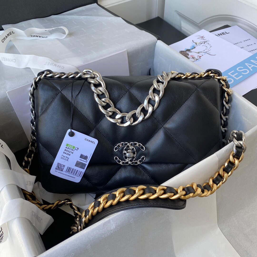 Chanel AS1161 Chanel 19 Large Flap Bag Lambskin B05179 Black Silver - Default Title - View 1