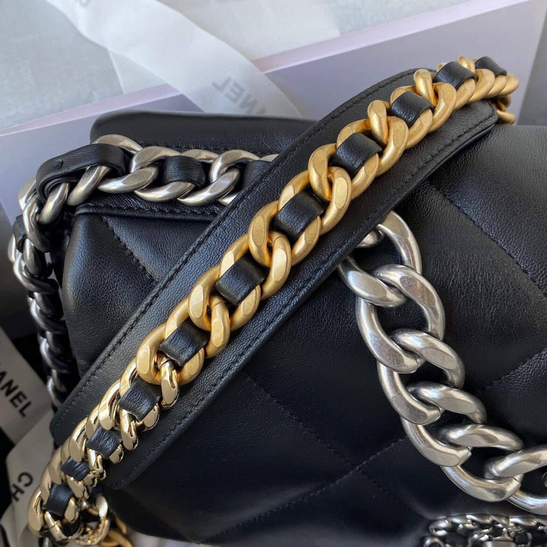 Chanel AS1161 Chanel 19 Large Flap Bag Lambskin B05179 Black Silver