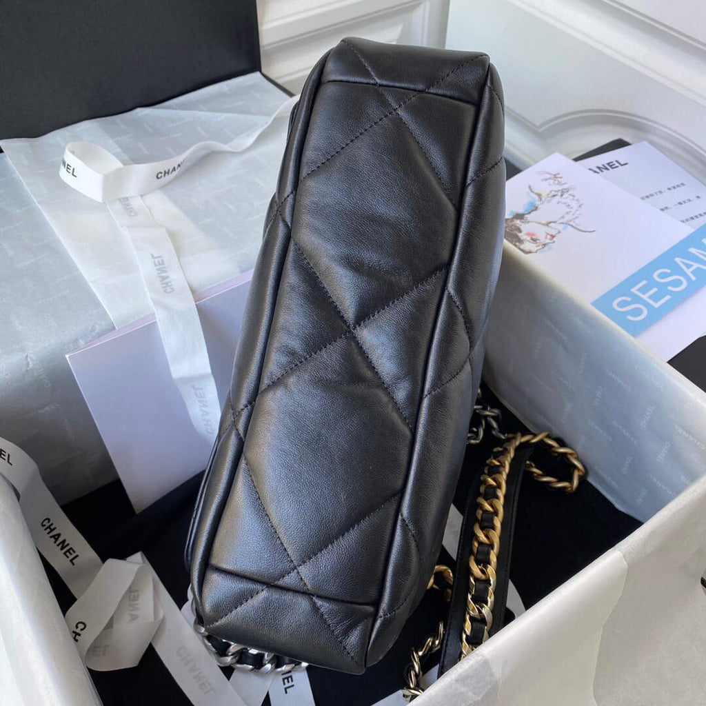 Chanel AS1161 Chanel 19 Large Flap Bag Lambskin B05179 Black Silver