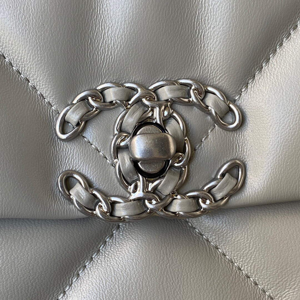 Chanel AS1161 Chanel 19 Large Flap Bag Lambskin B05179 Grey Silver