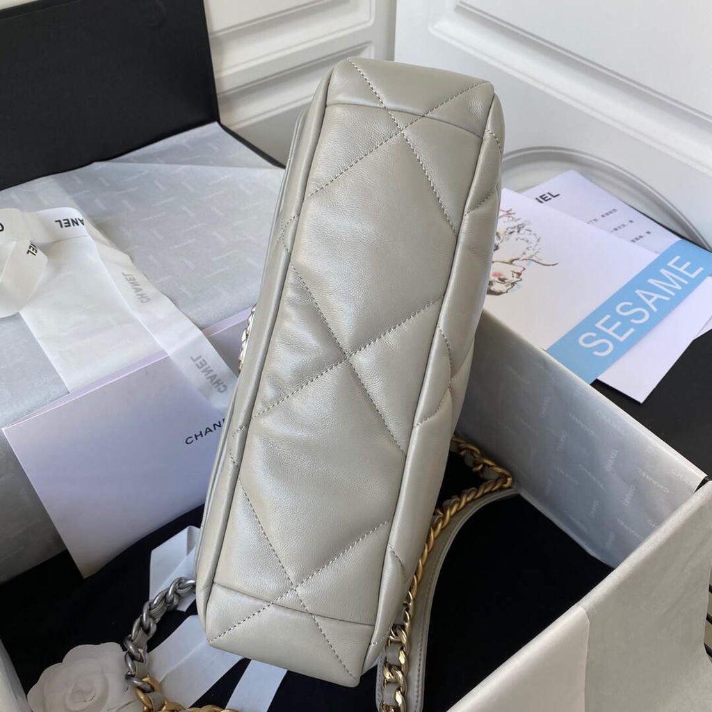 Chanel AS1161 Chanel 19 Large Flap Bag Lambskin B05179 Grey Silver