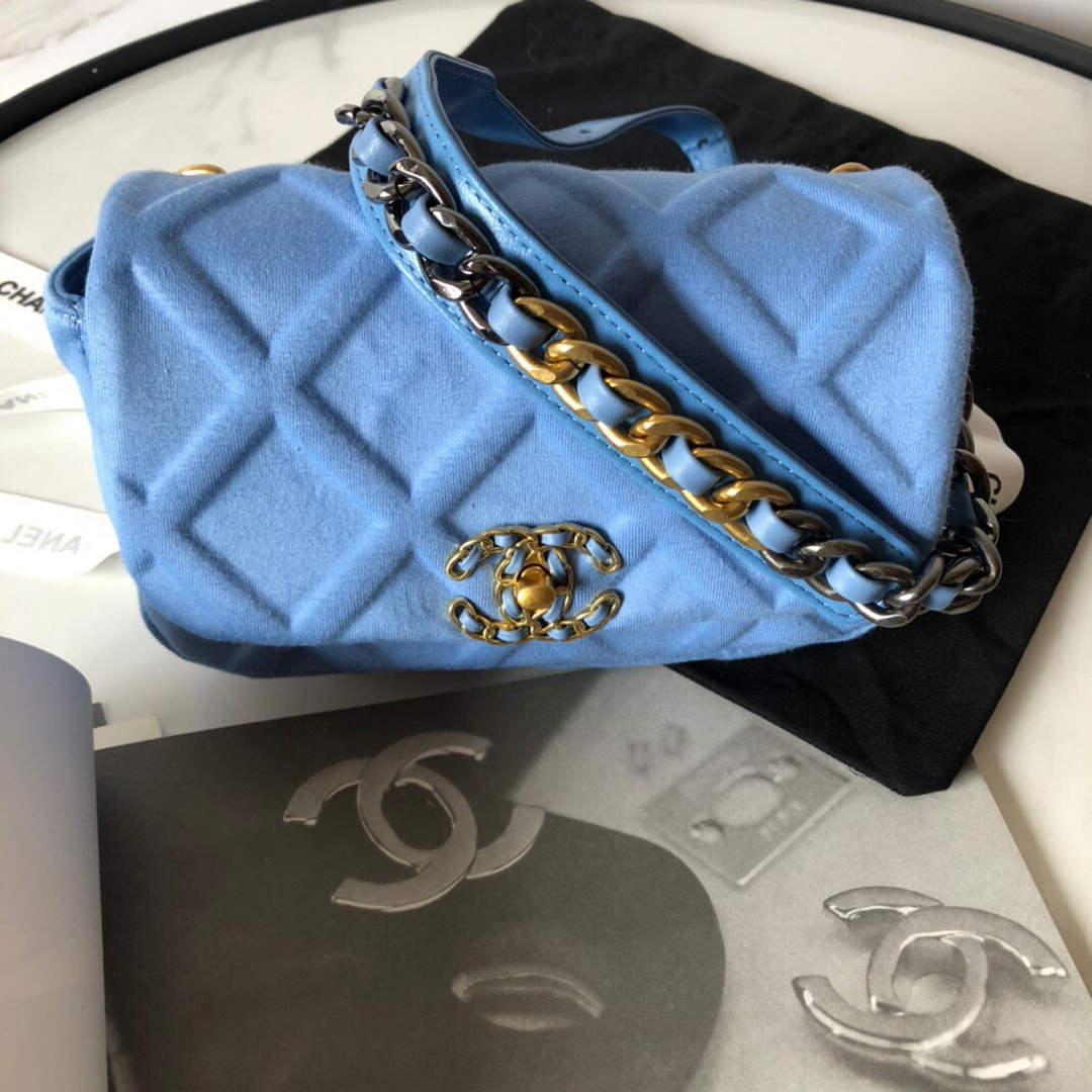 Chanel AS1163 Chanel Flap bag Velvet Blue