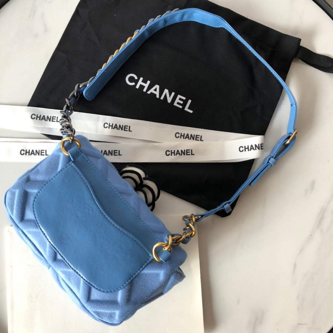 Chanel AS1163 Chanel Flap bag Velvet Blue
