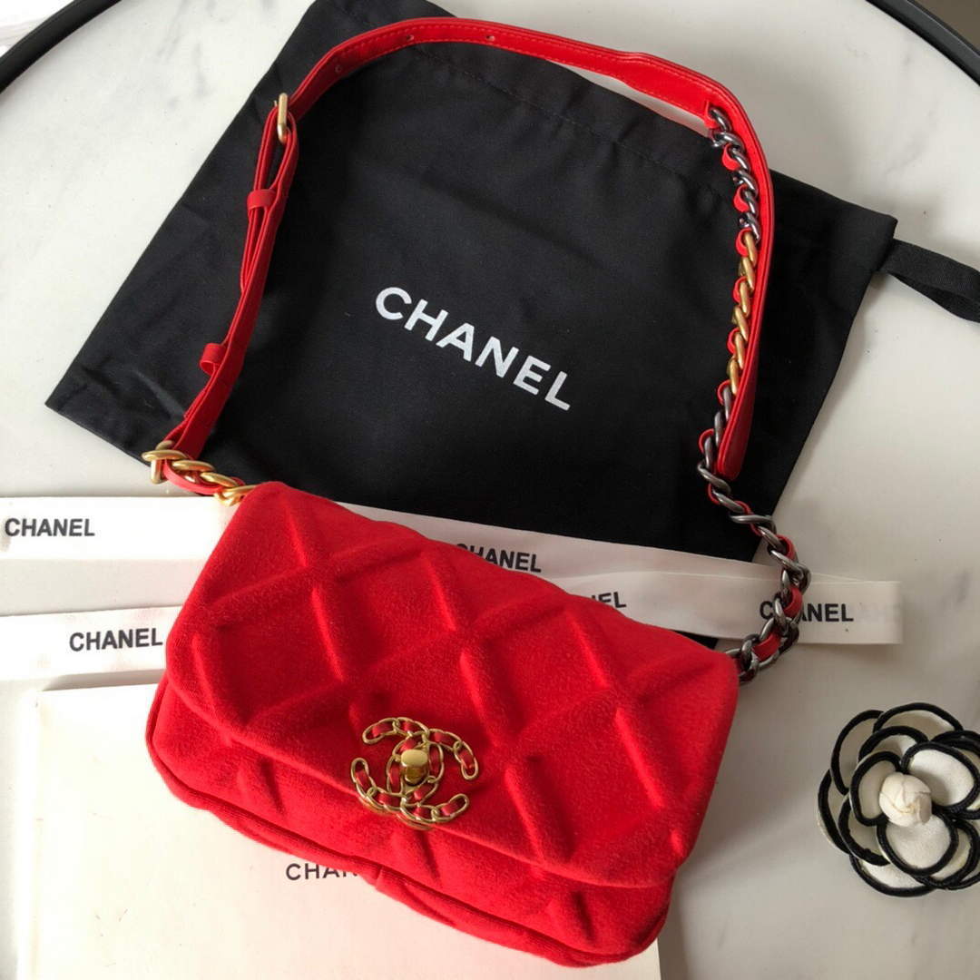 Chanel AS1163 Chanel Flap bag Velvet Red - Default Title - View 1