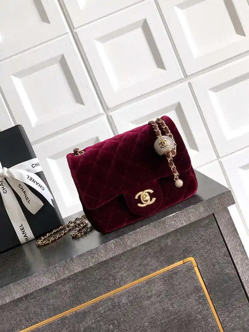 Chanel AS1786 Mini Flap Bag 25B Velvet Dark Red