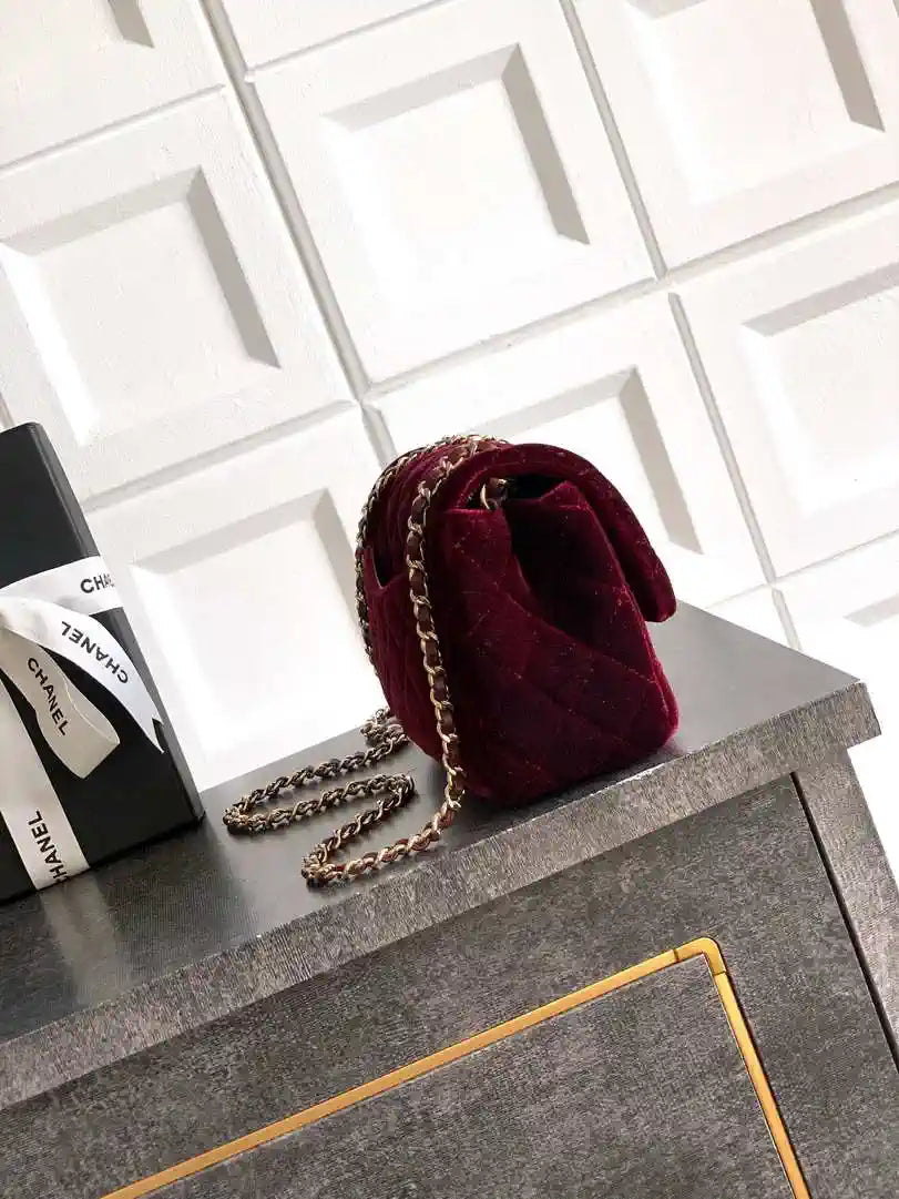 Chanel AS1786 Mini Flap Bag 25B Velvet Dark Red