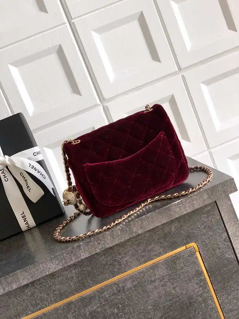 Chanel AS1786 Mini Flap Bag 25B Velvet Dark Red
