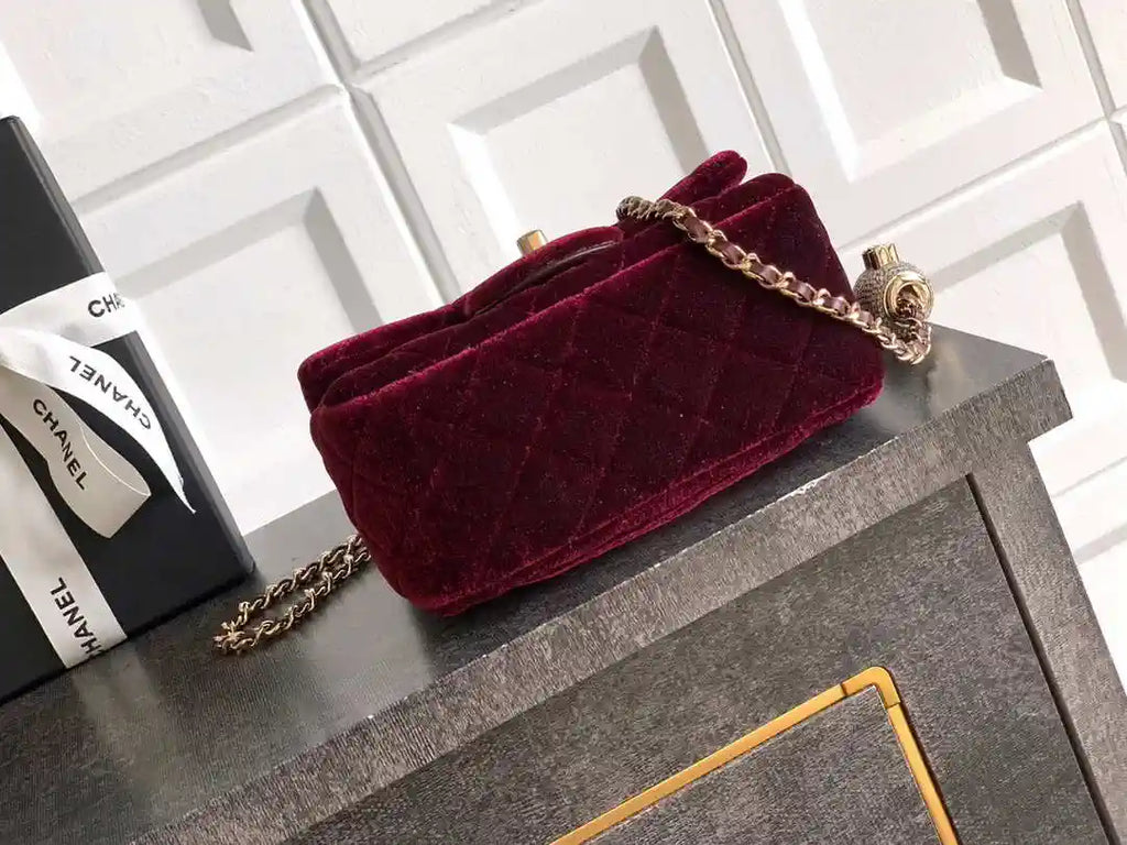 Chanel AS1786 Mini Flap Bag 25B Velvet Dark Red