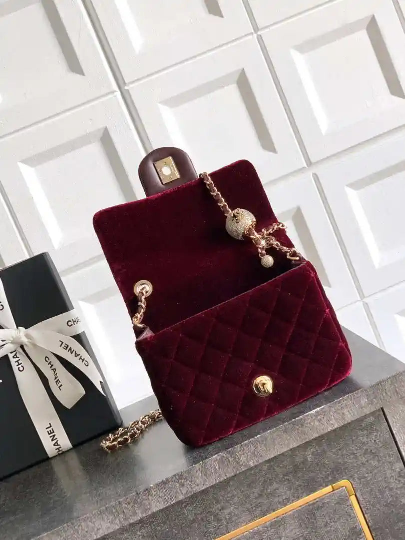 Chanel AS1786 Mini Flap Bag 25B Velvet Dark Red