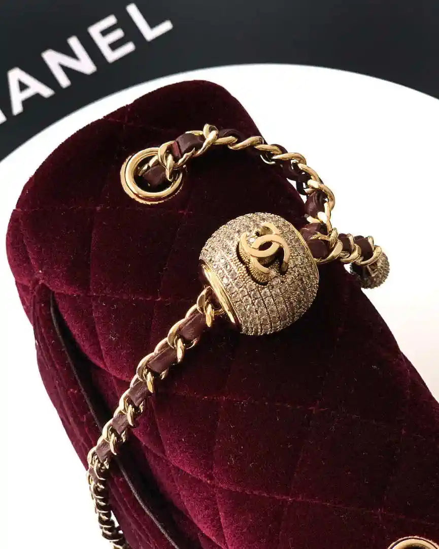 Chanel AS1786 Mini Flap Bag 25B Velvet Dark Red