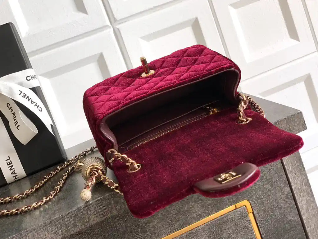 Chanel AS1786 Mini Flap Bag 25B Velvet Dark Red