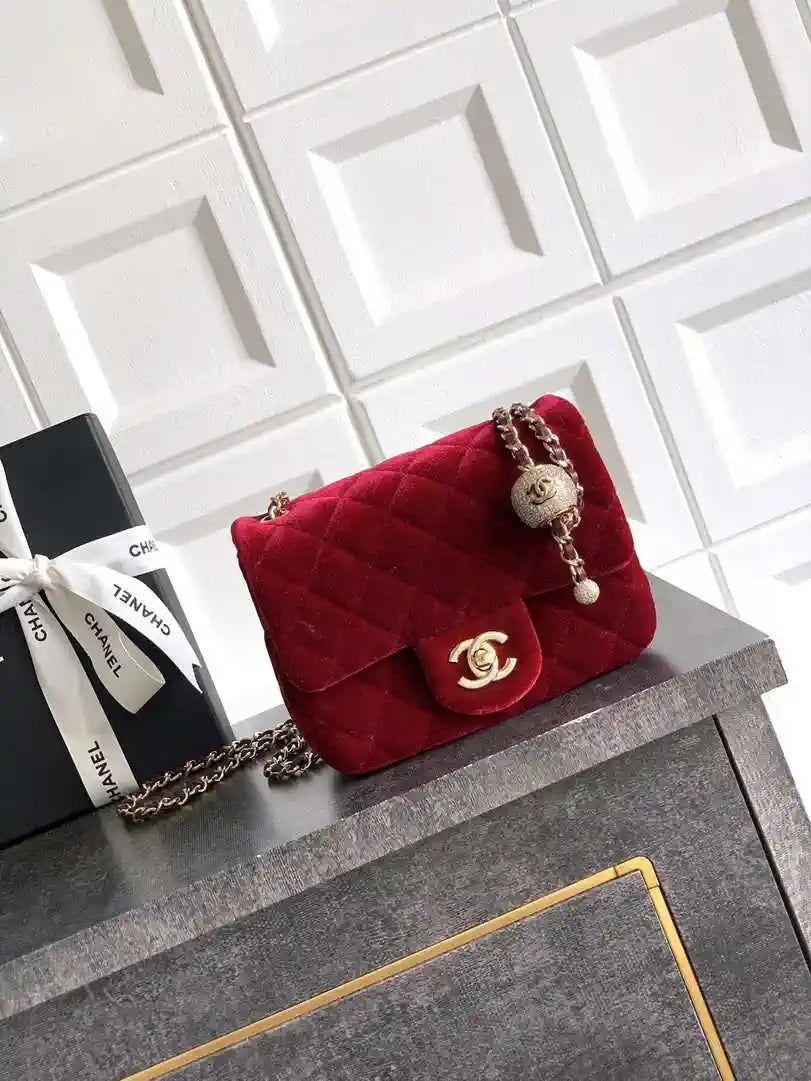 Chanel AS1786 Mini Flap Bag 25B Velvet Red