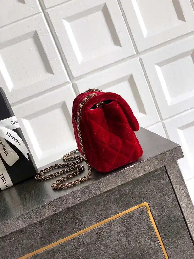 Chanel AS1786 Mini Flap Bag 25B Velvet Red