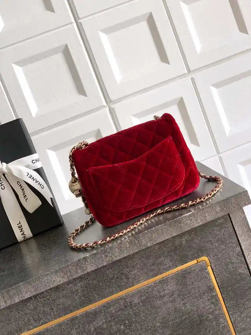 Chanel AS1786 Mini Flap Bag 25B Velvet Red