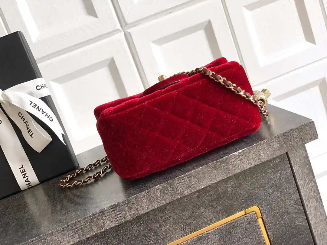 Chanel AS1786 Mini Flap Bag 25B Velvet Red