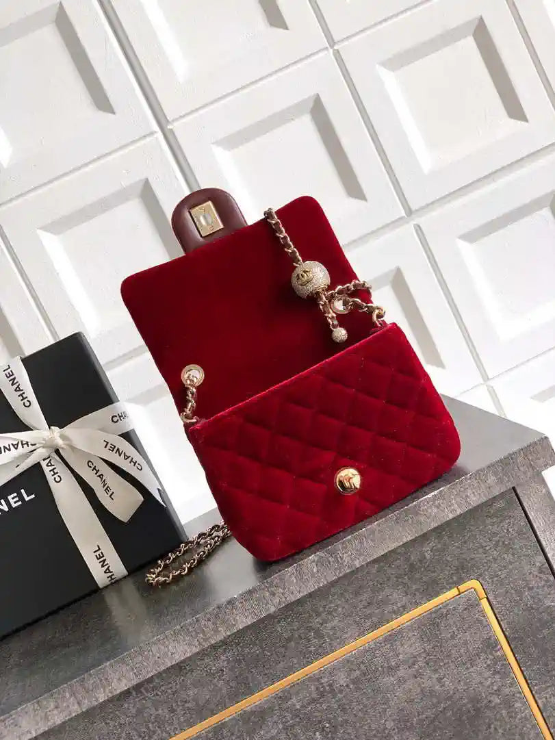 Chanel AS1786 Mini Flap Bag 25B Velvet Red