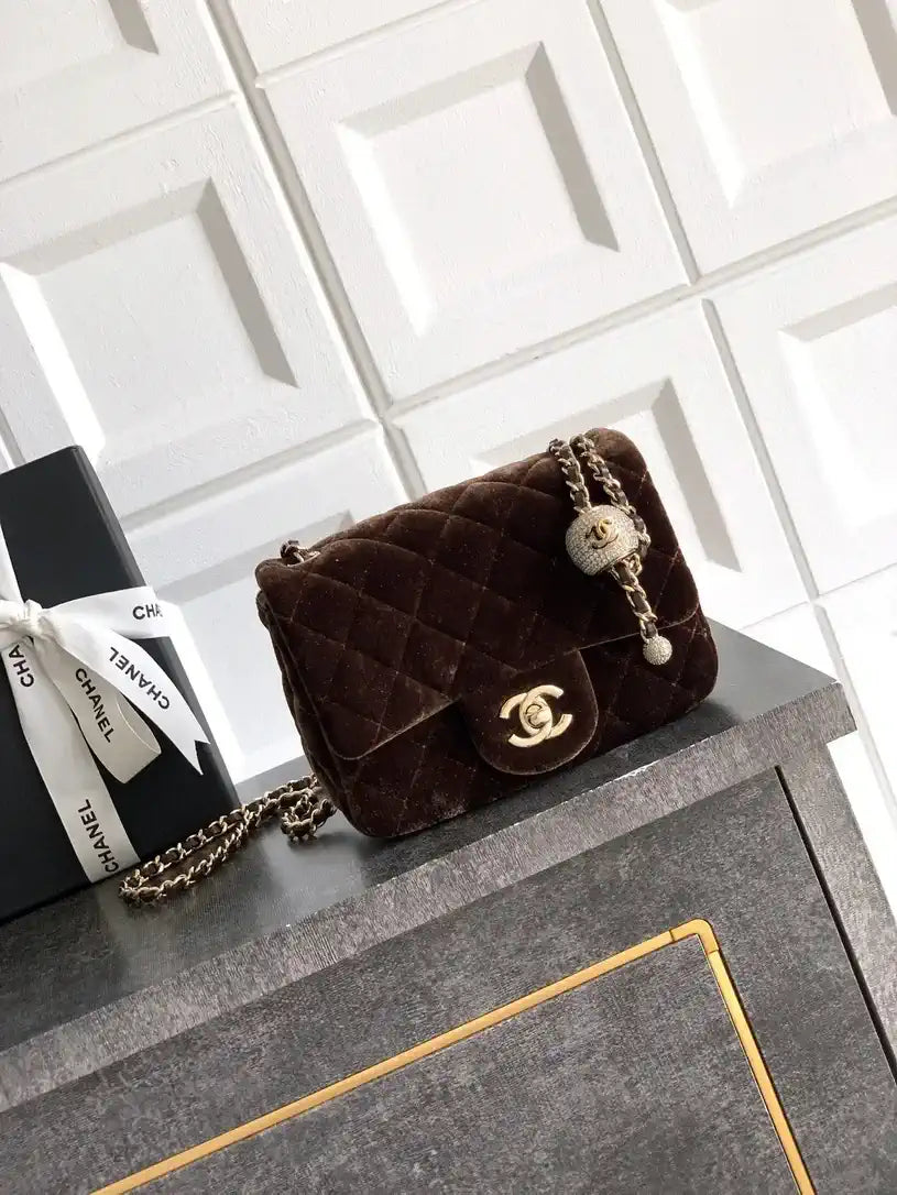 Chanel AS1786 Mini Flap Bag 25B Velvet Brown