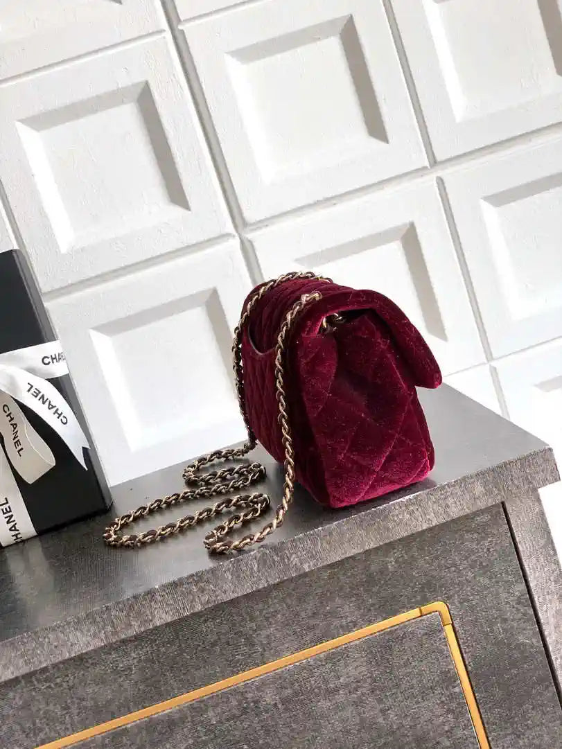 Chanel AS1787 Mini Flap Bag 25B Velvet Dark Red