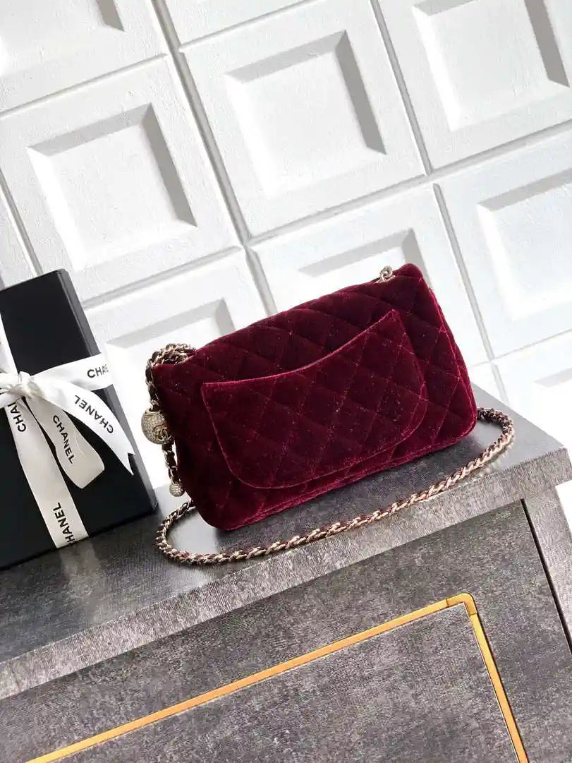 Chanel AS1787 Mini Flap Bag 25B Velvet Dark Red