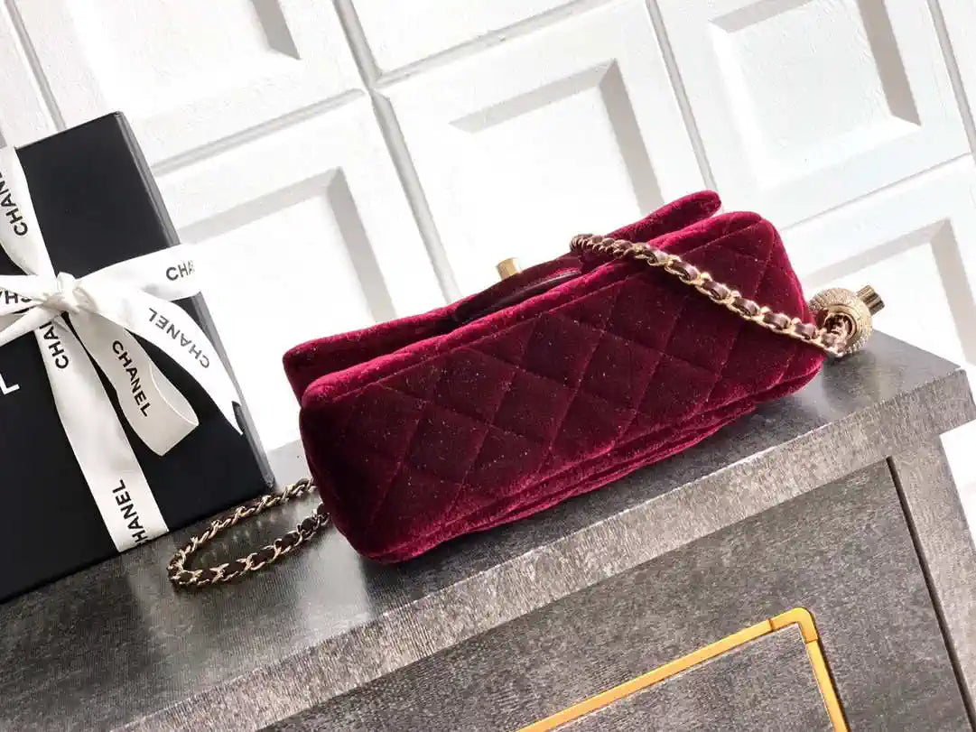 Chanel AS1787 Mini Flap Bag 25B Velvet Dark Red