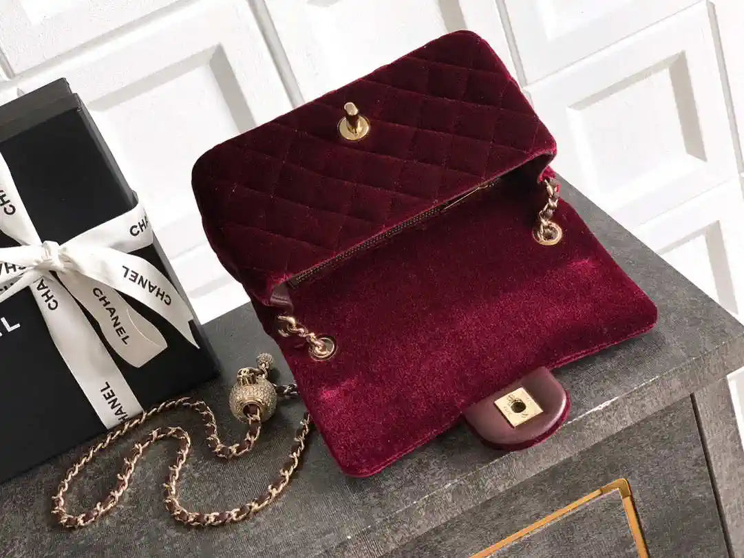 Chanel AS1787 Mini Flap Bag 25B Velvet Dark Red
