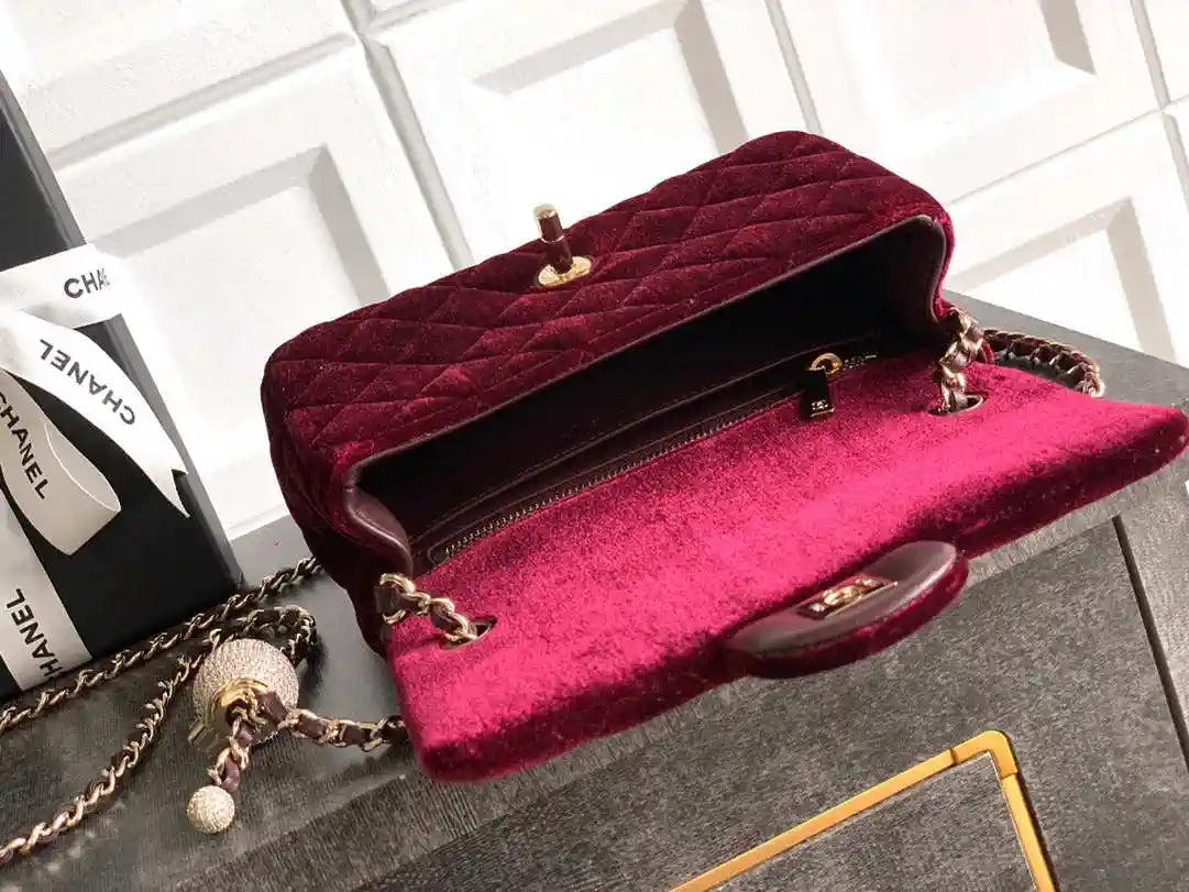 Chanel AS1787 Mini Flap Bag 25B Velvet Dark Red