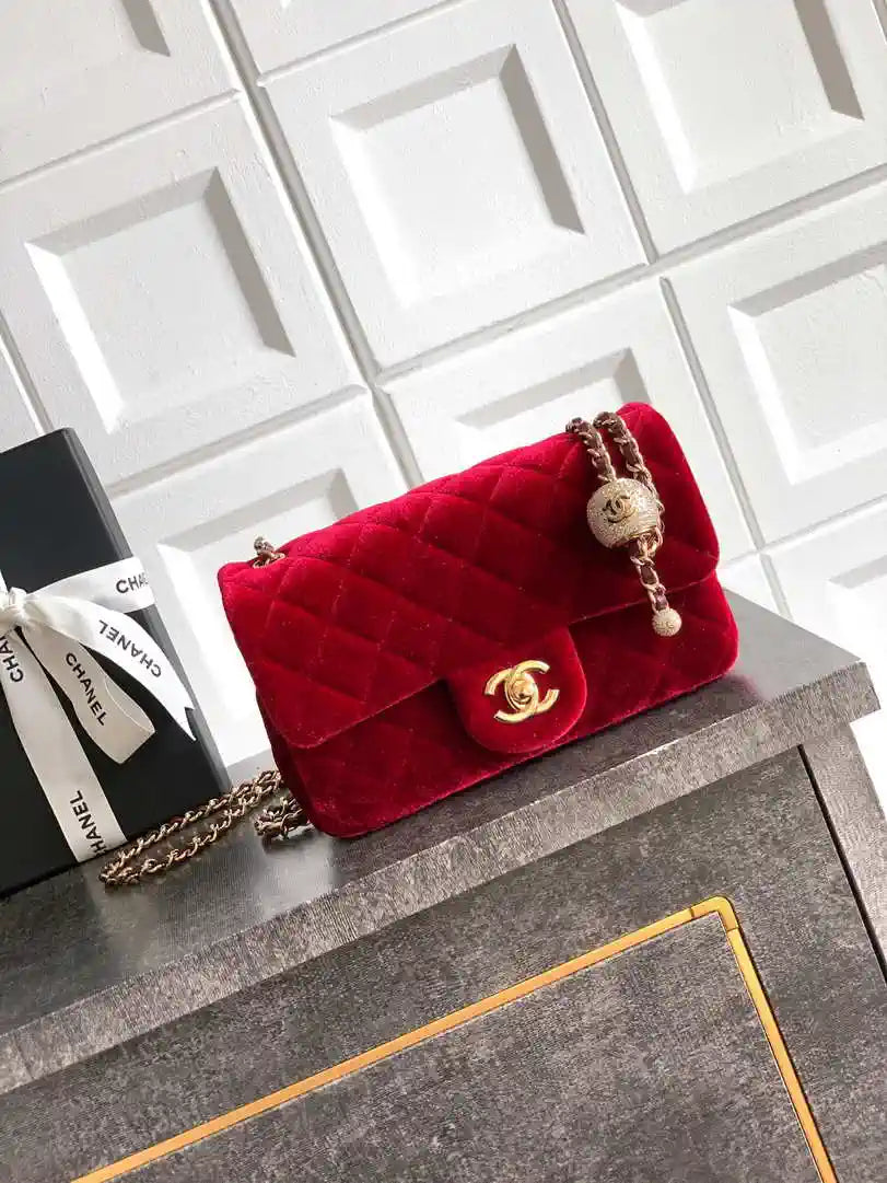 Chanel AS1787 Mini Flap Bag 25B Velvet Red