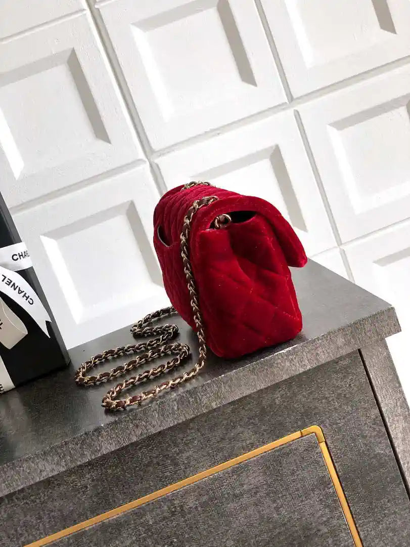 Chanel AS1787 Mini Flap Bag 25B Velvet Red