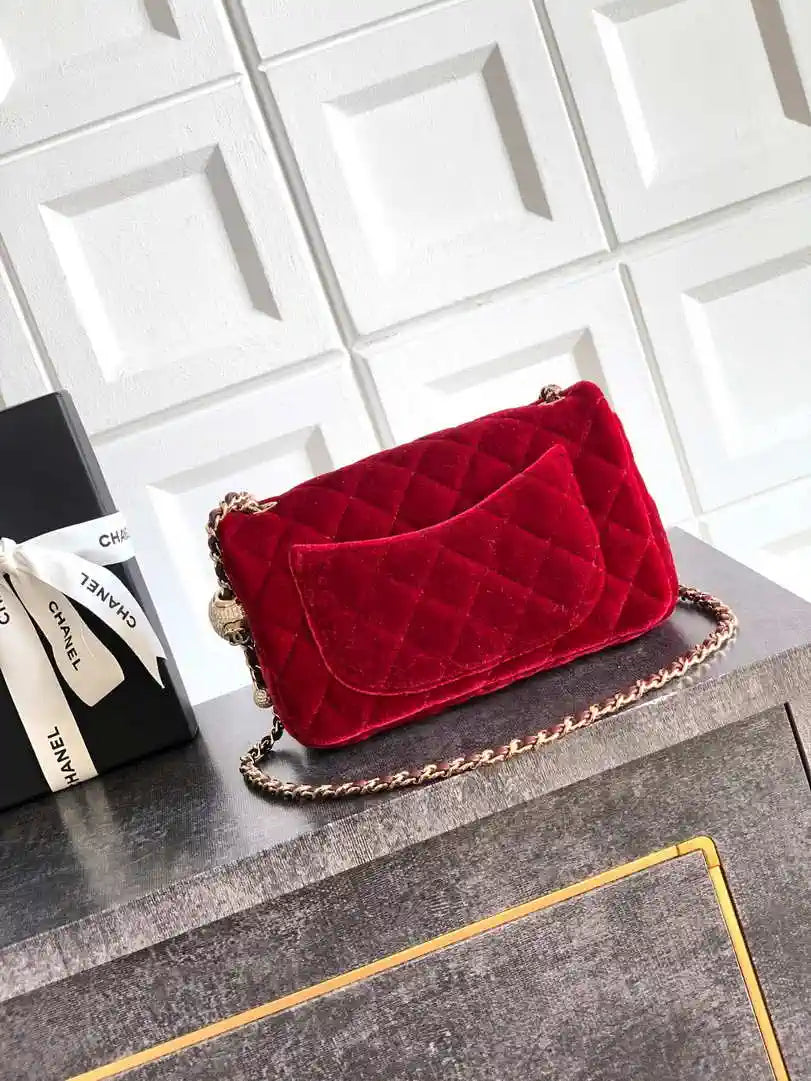Chanel AS1787 Mini Flap Bag 25B Velvet Red