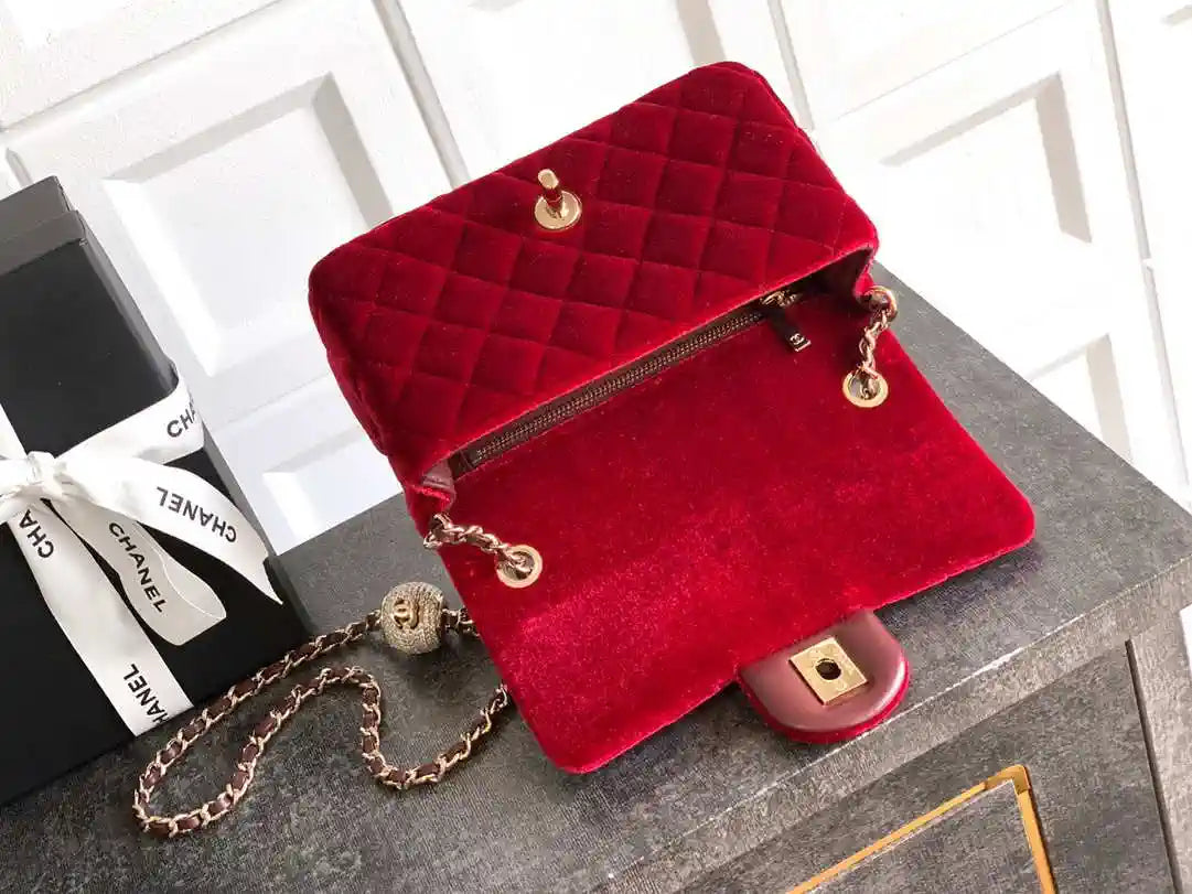 Chanel AS1787 Mini Flap Bag 25B Velvet Red