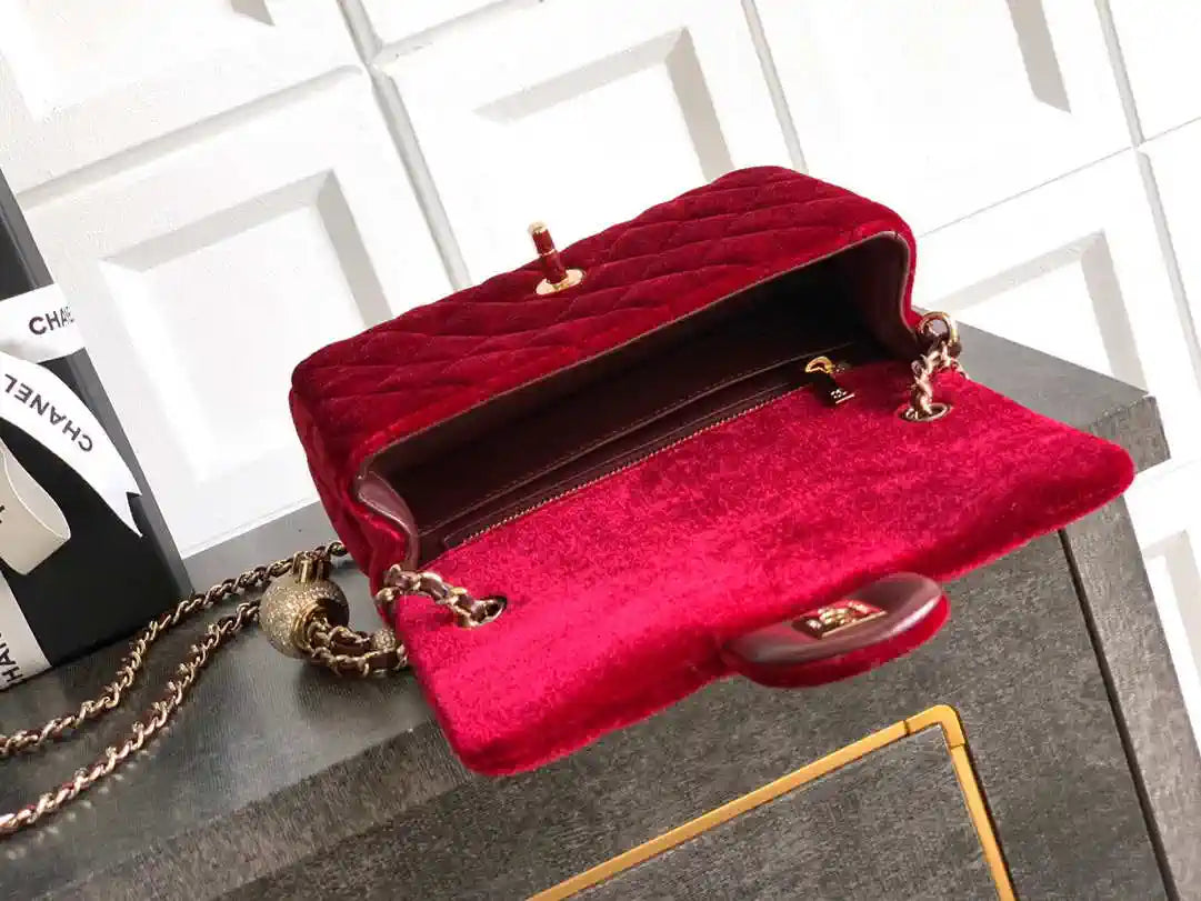 Chanel AS1787 Mini Flap Bag 25B Velvet Red