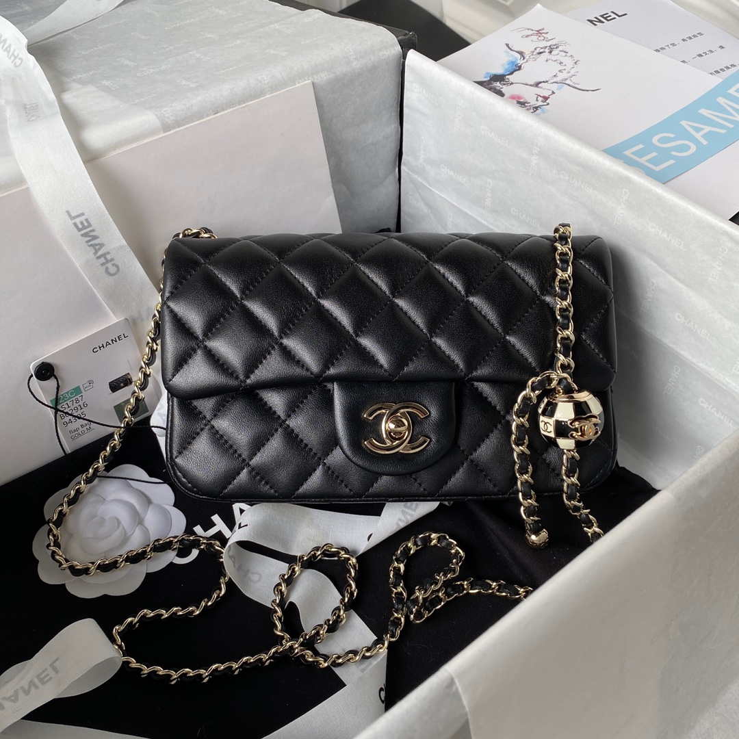 Chanel AS1787 Mini Flap Bag Football Lambskin Black Gold - Default Title - View 1