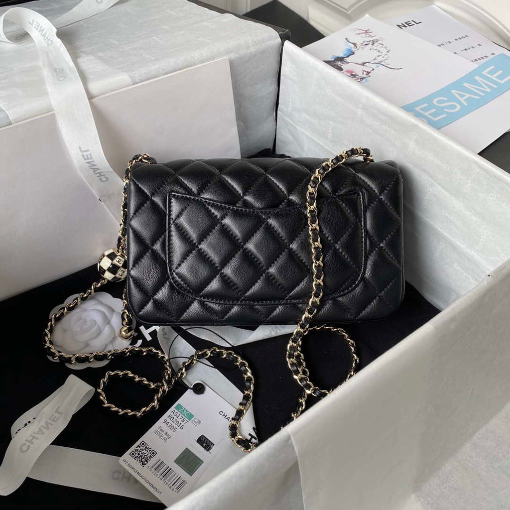 Chanel AS1787 Mini Flap Bag Football Lambskin Black Gold