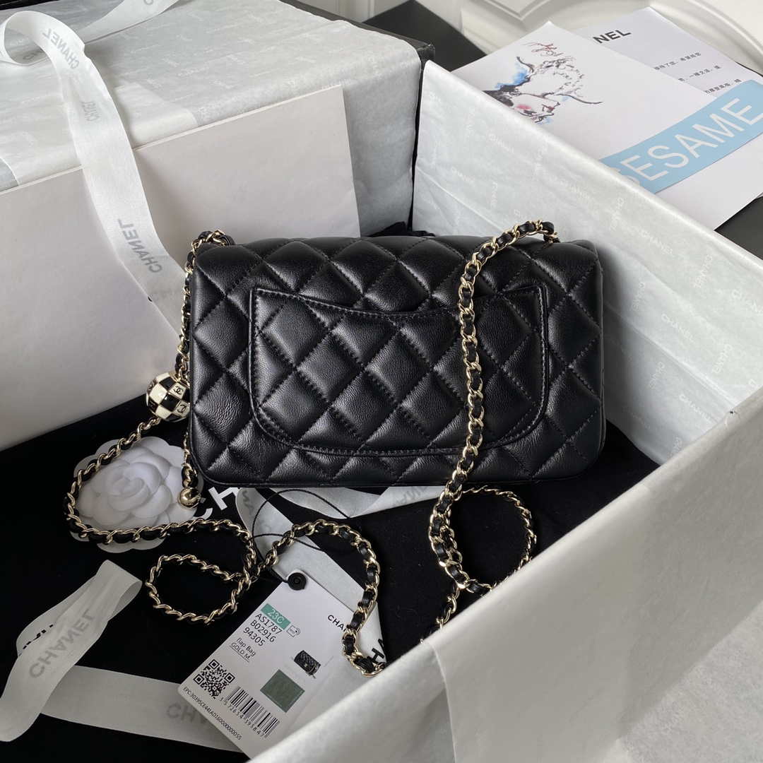 Chanel AS1787 Mini Flap Bag Football Lambskin Black Gold - Default Title - View 2