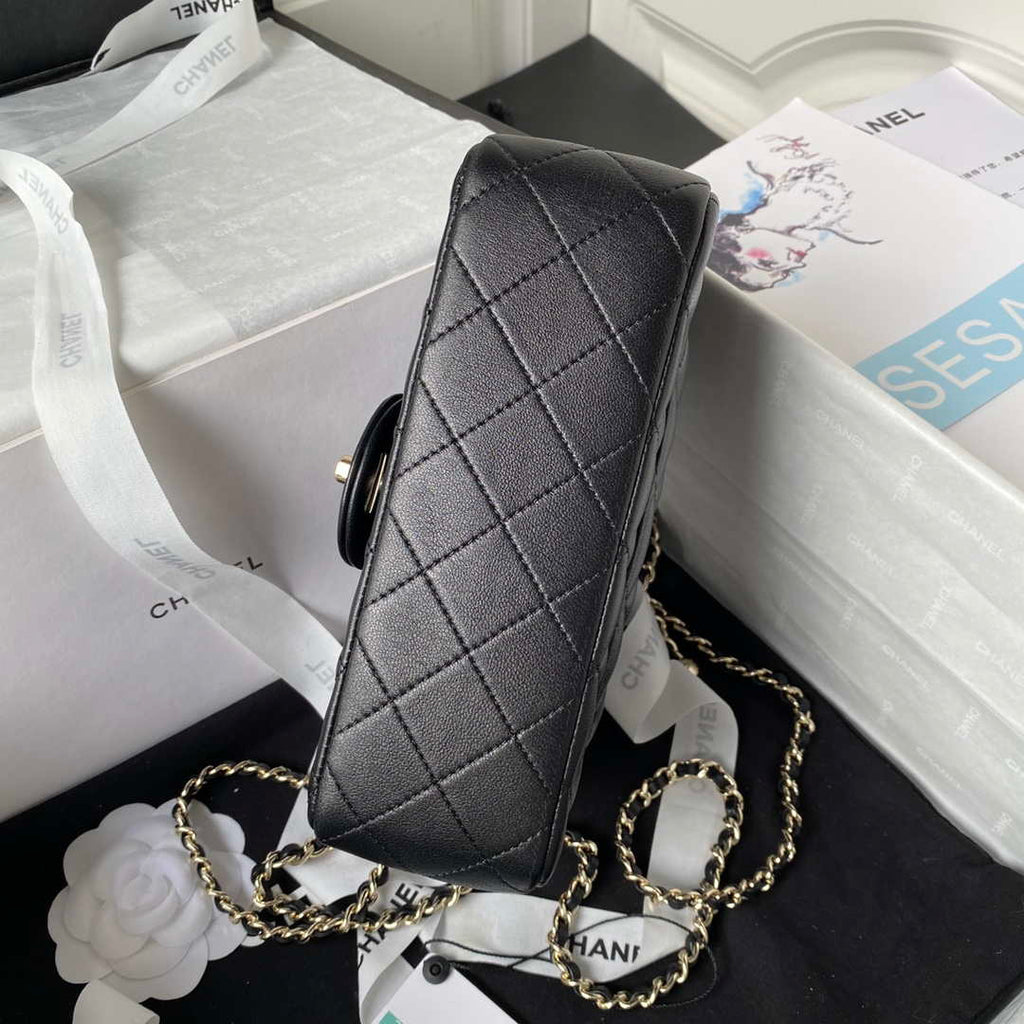 Chanel AS1787 Mini Flap Bag Football Lambskin Black Gold