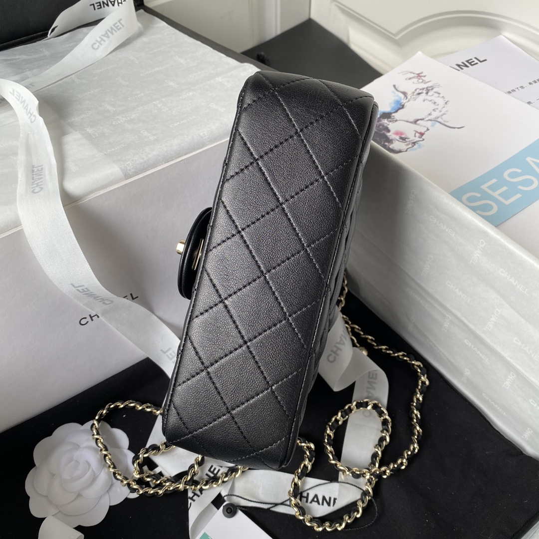 Chanel AS1787 Mini Flap Bag Football Lambskin Black Gold