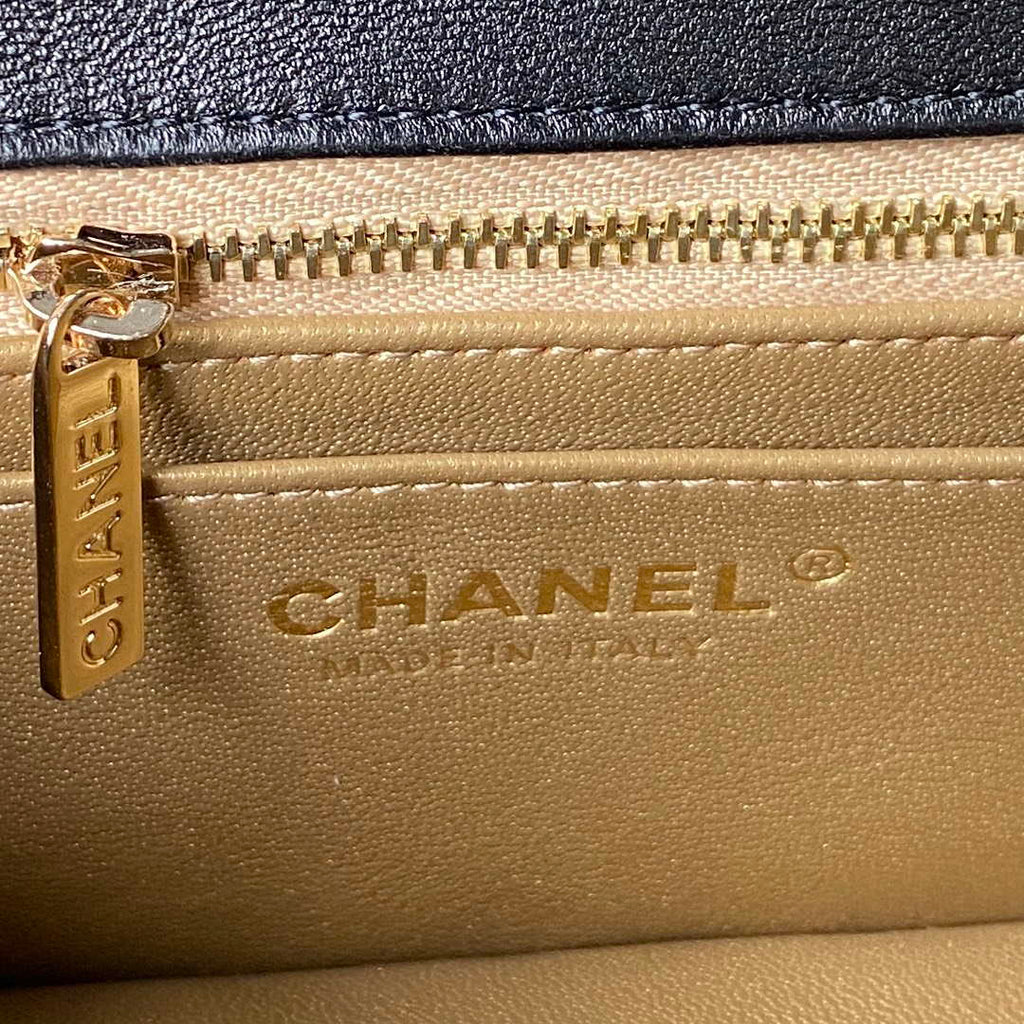 Chanel AS1787 Mini Flap Bag Football Lambskin Black Gold